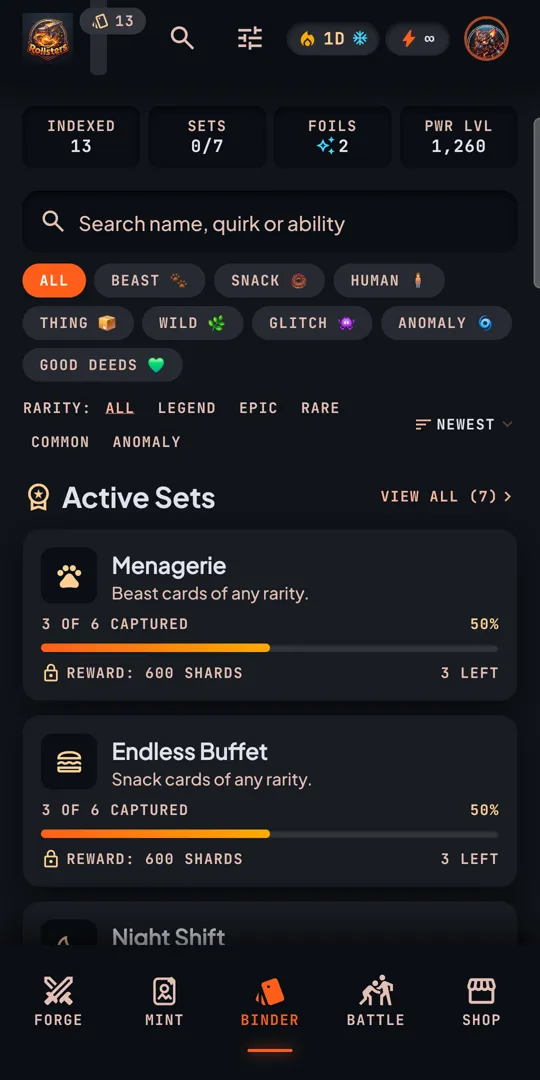 The binder showing a collection of cards