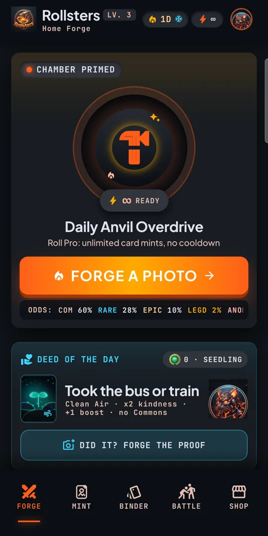 The forge screen, where a photo becomes a card